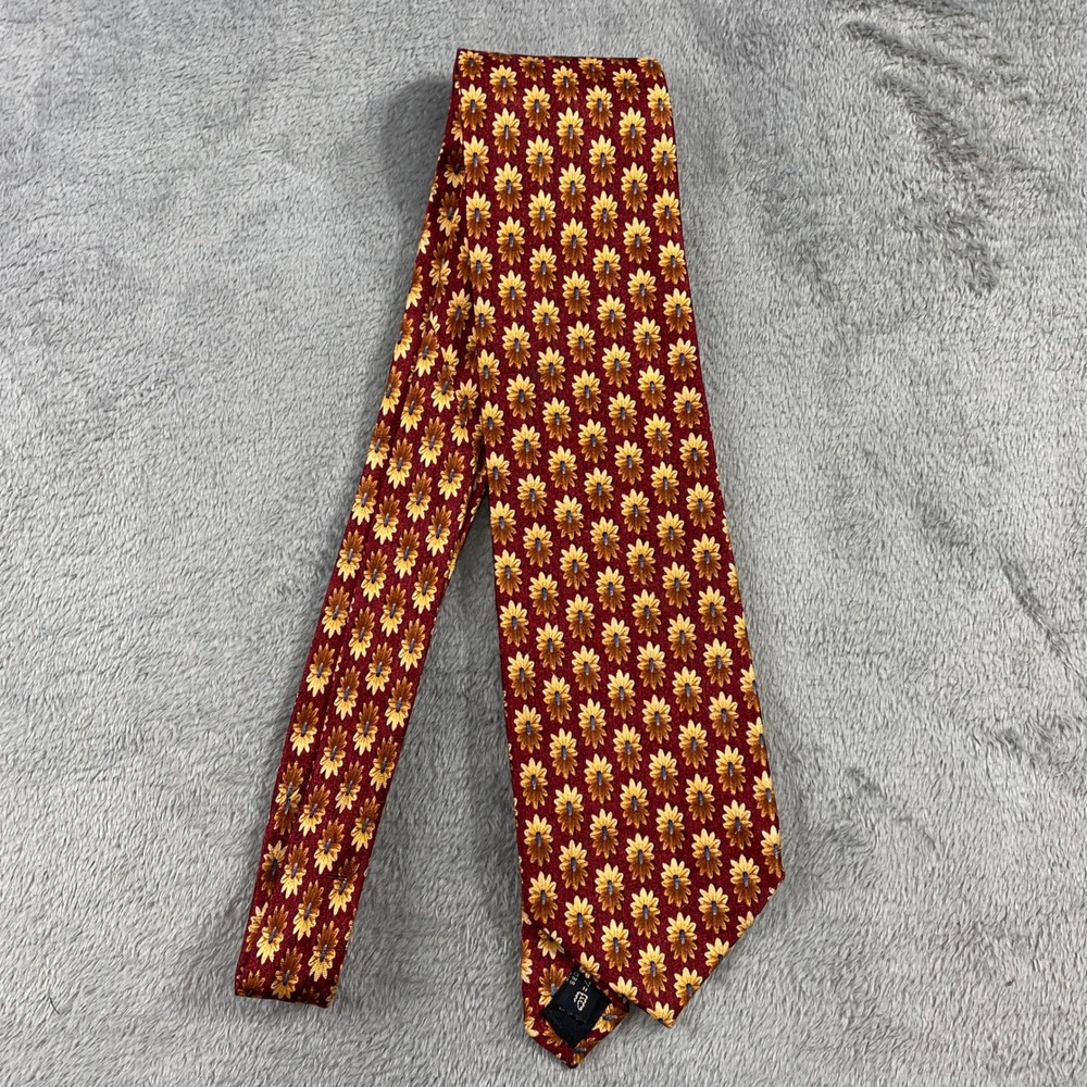 Ermenegildo Zegna Tie Mens OS Burgundy Gold Floral Silk Disegno Esclusivo Italy